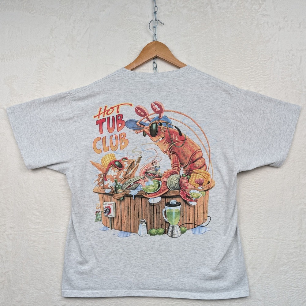 VTG Caribbean Soul T-Shirt Men's L Gray Hot Tub Club Lobster Lizard Graphic 90s